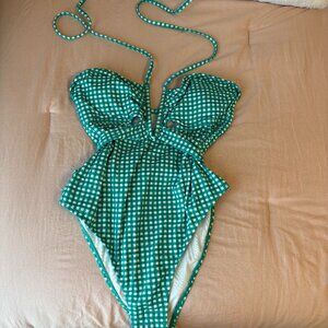 Cupshe Green Gingham One Piece size Large